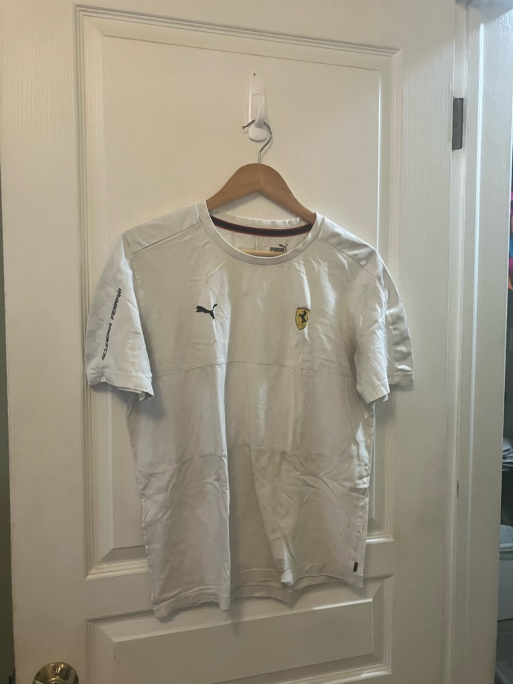 Scuderia Ferrari White Tee with Black Logo Text